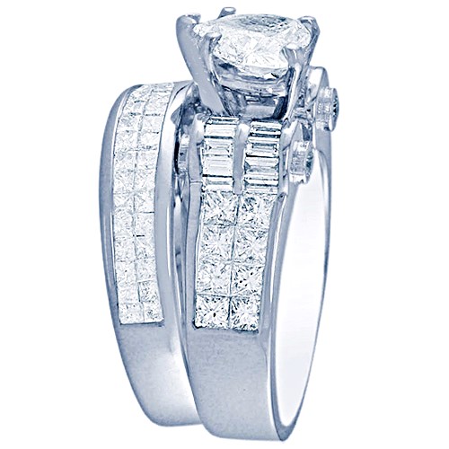 Heart Shape Bridal Set with Princess Cut & Baguette Shape Side Diamonds